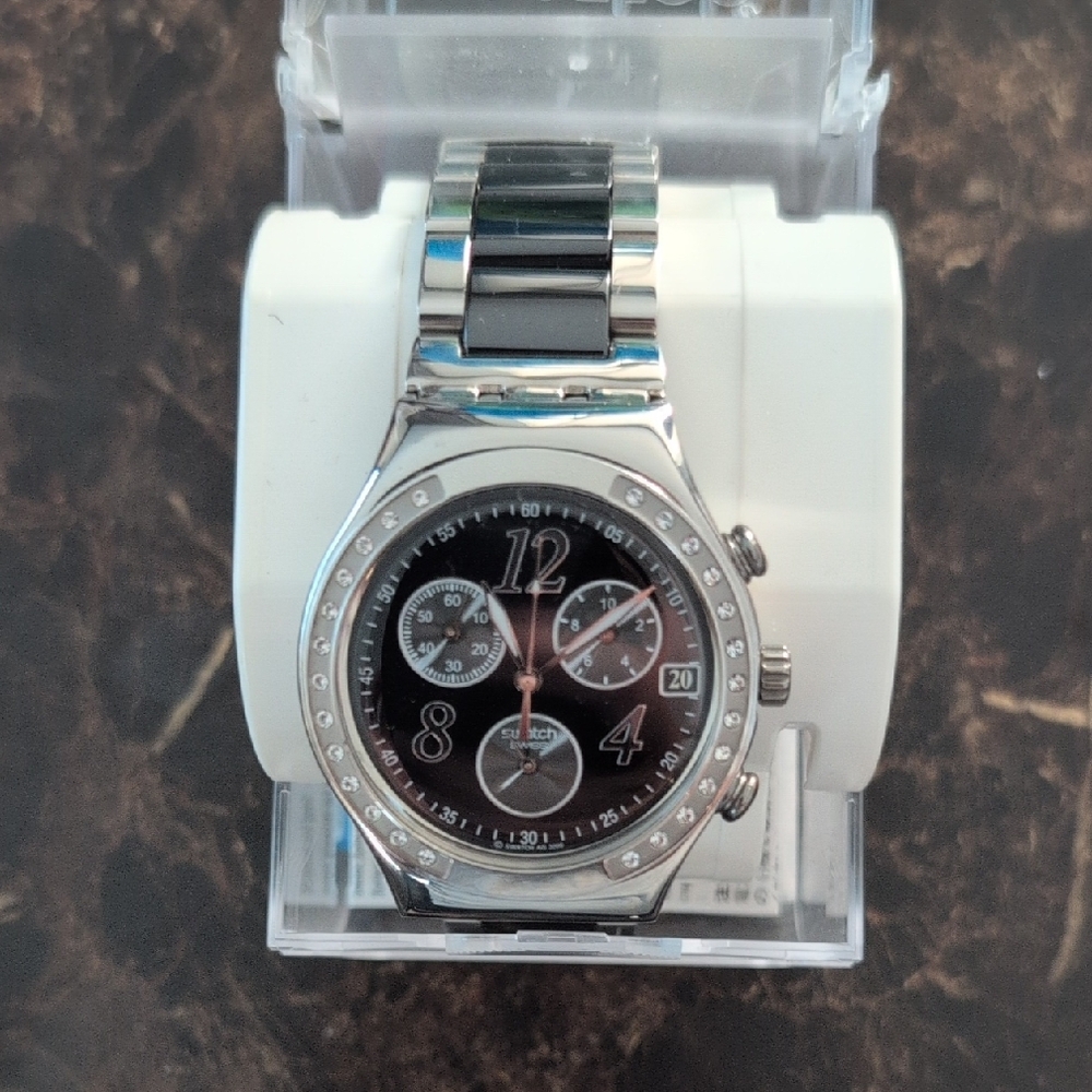 Silver and Black Watch with Crystal Accents